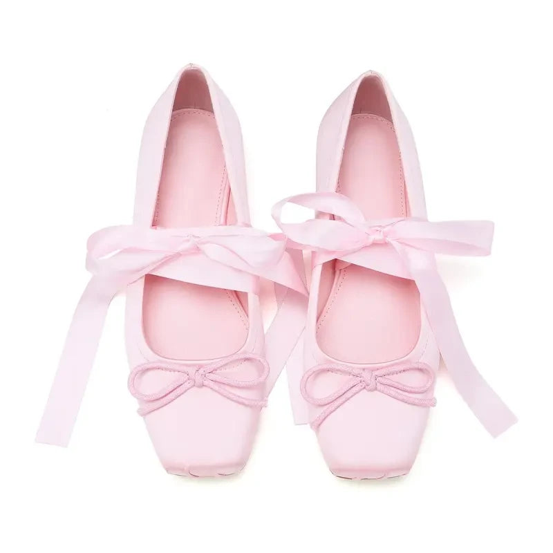 Square Toe Bow Mary Jane Flats