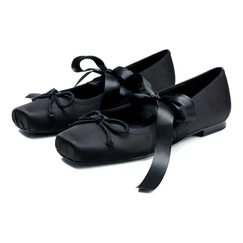 Square Toe Bow Mary Jane Flats
